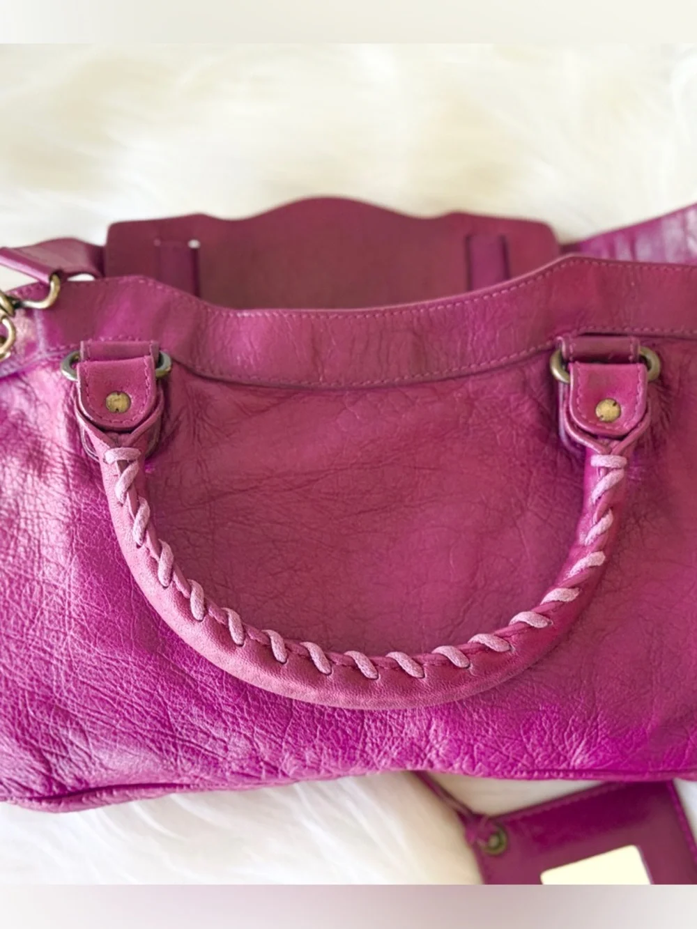 BALENCIAGA CITY BAG FIRST BAG 2005 CHÈVRE LEATHER PURPLE VINTAGE W/MIRROR - Picture 9 of 16
